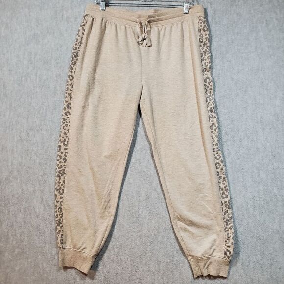 Splendid PJ Set Womens Large Tan Leopard Print Terry Knit Round Neck Pullover - Picture 5 of 11